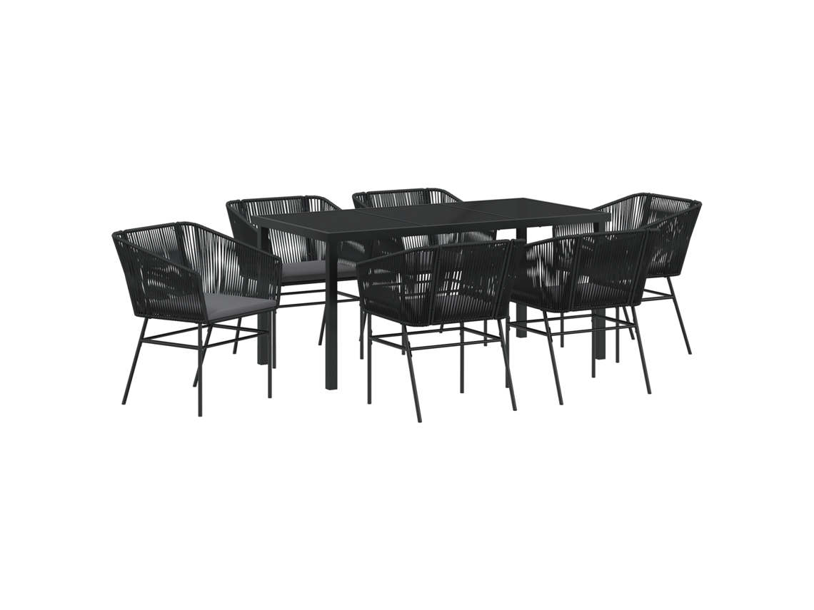 Conjunto 7 De Jantar De Jardim Com Vidaxl E Almofadas Preto Em Ratan Sintético