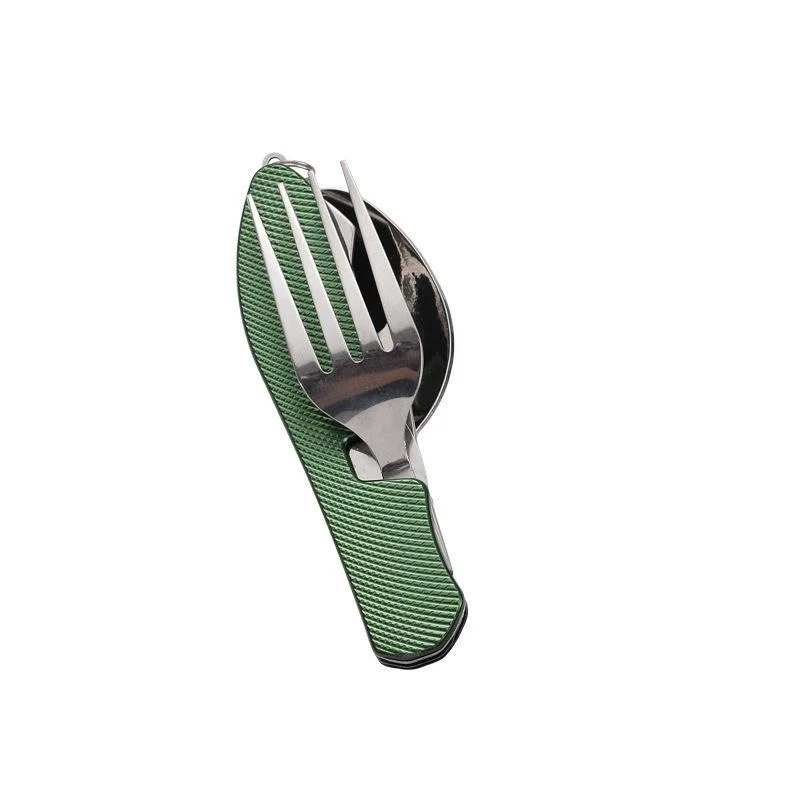 Conjunto de Jantar Dobrável 4 em 1 em Aço Inoxidável para Camping, Conjunto de Jantar de Bolso MDUG (verde)