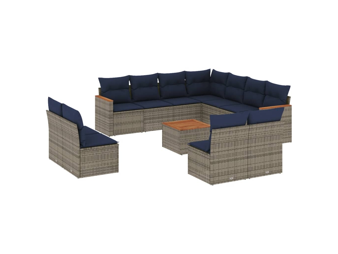 Conjunto de Sofá de Jardim, 12 Peças, Almofadas, Rattan Cinza MAISON EXCLUSIVE