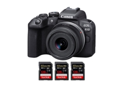 Eos R10 + Rf S 18 45mm F4.5 6.3 Is Stm + 3 Sandisk 128gb Uhs ii 300mb/s Máquina Fotográfica Híbrida Aps c + Ebook Pricedirect CANON