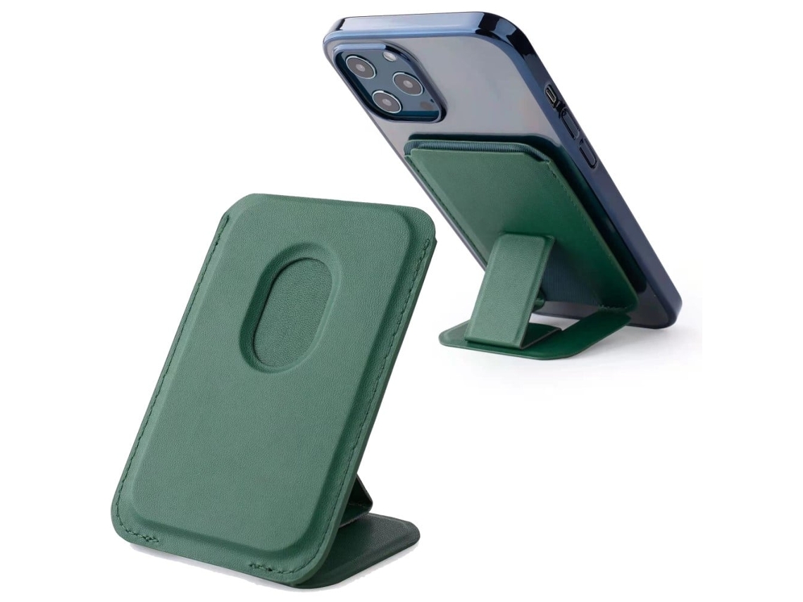 Suporte Universal Para Celular Em Couro Com Compartimento Para Cartão - Verde