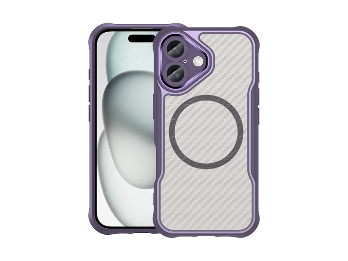Capa Transparente Para Iphone 16 - Textura De Fibra De Carbono - Magsafe