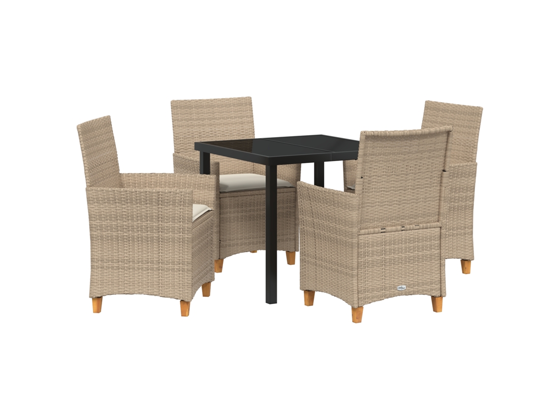 Conjunto 5 De Jantar De Jardim Com Almofadas Vidaxl Bege Rattan Pe