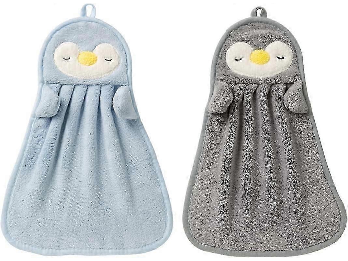 Conjunto de 2 Toalhas de Chenille Macias para Cozinha e Banheiro, com Estampa de Pinguim BRILVIBERA