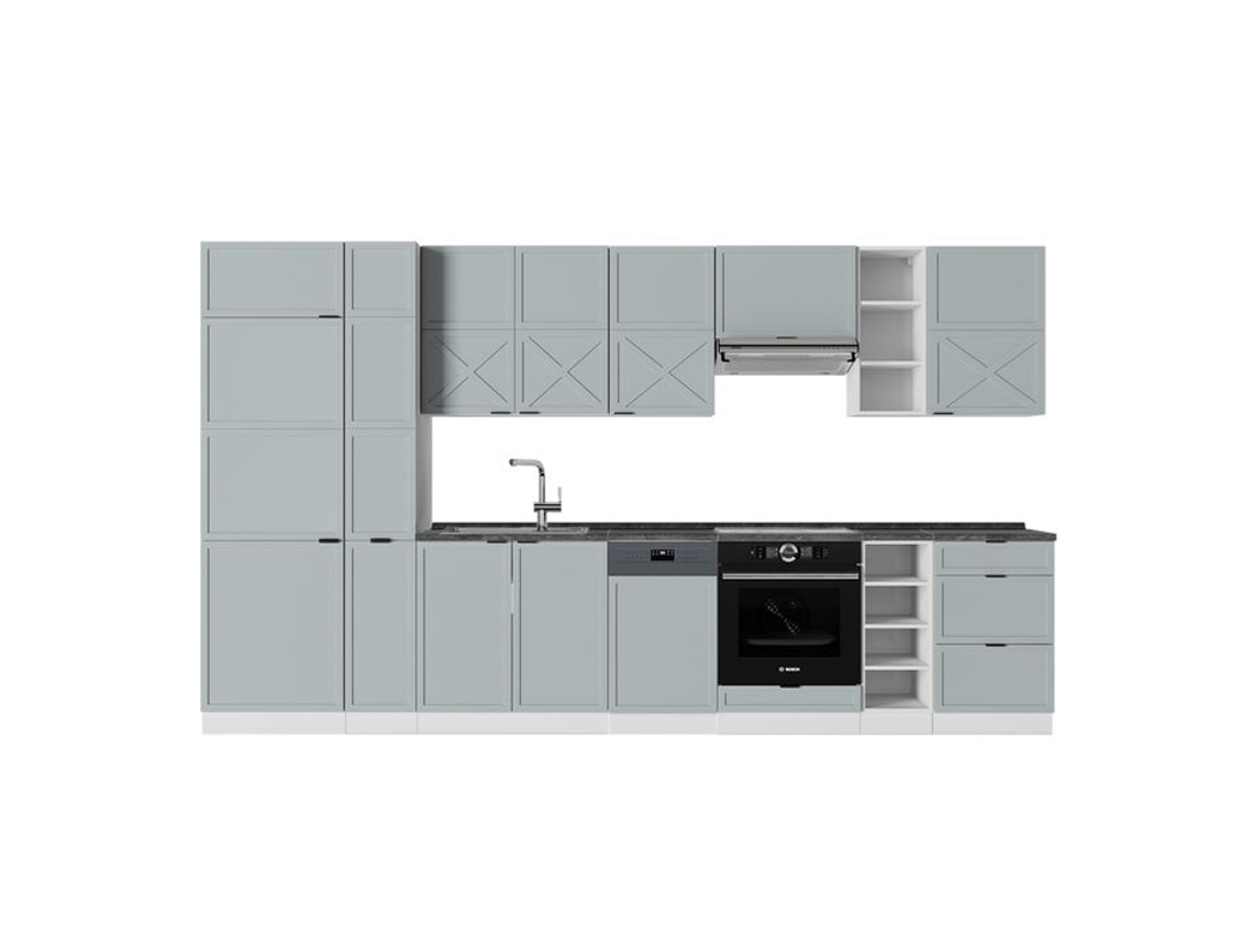 Cozinha Fame Line, 355cm, Pt Antracite, Azul Claro Cinza/branco, Branco, Vicco