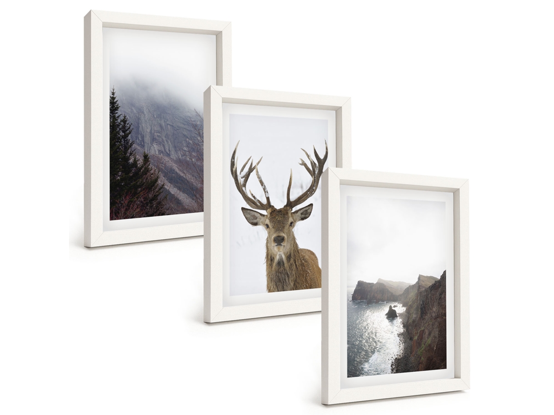 Composição De Quadros Paisagem De Montanha Com Veado Espelharte (3 Peças 20x30 Cm)
