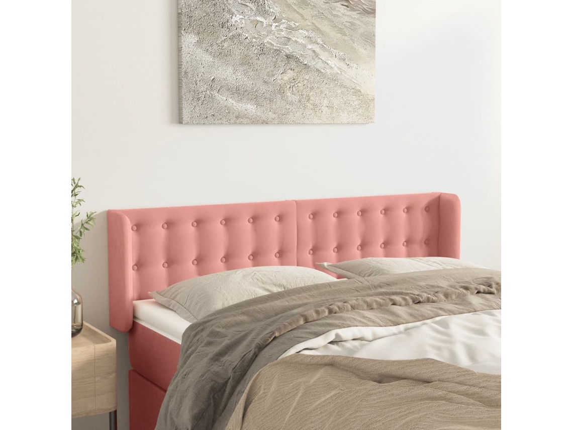 Cabeceira De Camapainel De Cabeceira C/ Abas Veludo 147x16x78/88 Cm Rosa Lovely Home