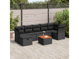 Vidaxl 8 Pcs Conjunto Sofás De Jardim Com Almofadões Vime Pe Preto