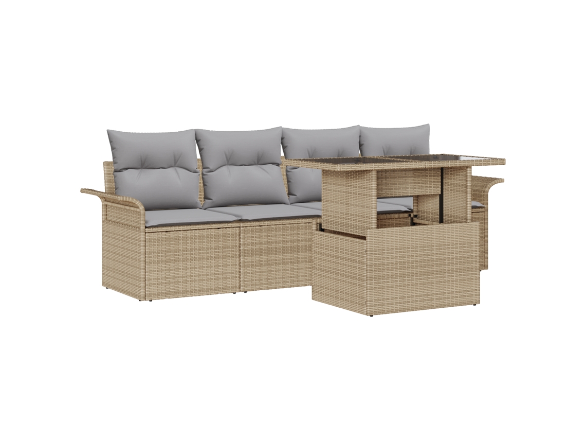 Conjunto 5 Conjunto De Móveis De Jardim Vidaxl Bege Vime Pe (100 X 55 X 73 Cm)