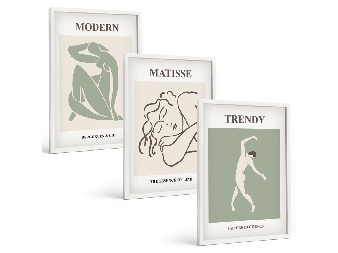 Conjunto De Pinturas Figuras Minimalistas Elegantes Espelharte (3 Peças 40x60 Cm)