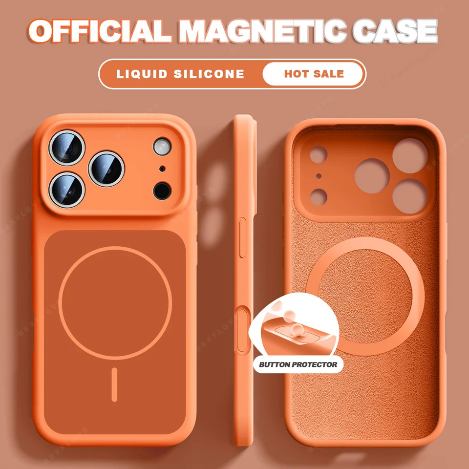 Capa Magnética Magsafe De Silicone Líquido (iphone 17 Pro Max, Laranja), Adequada Para Iphone, Capa Macia À Prova De Choque.