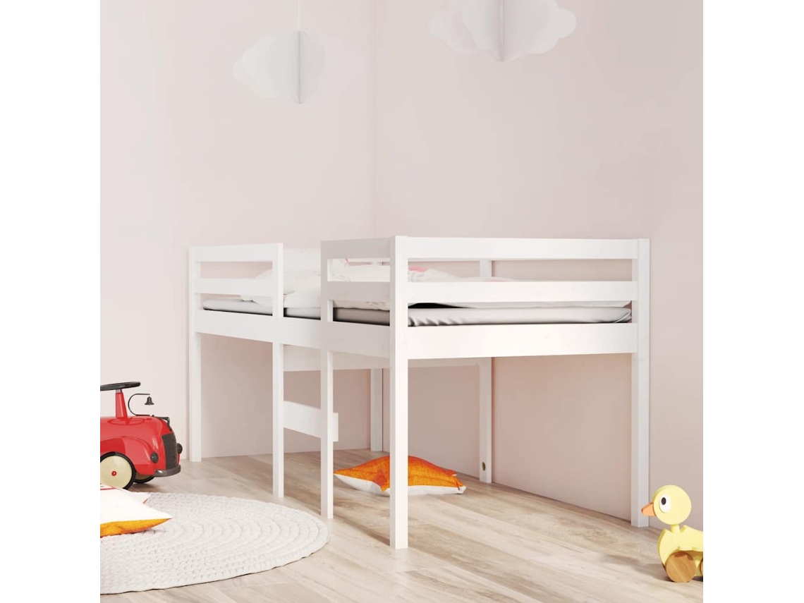 Cama Alta 90x200 Cm Madeira De Pinho Maciça Branco