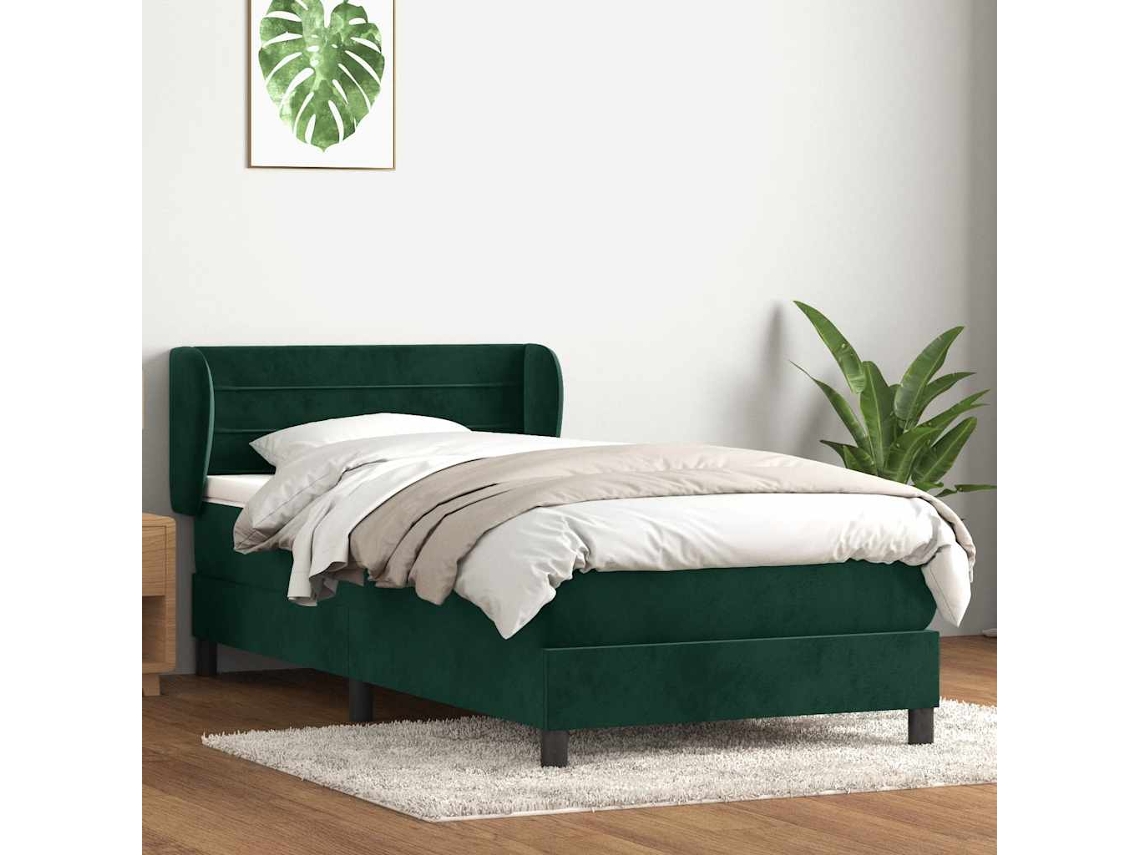 Vidaxl Cama Com Molas/colchão Verde-escuro 80x220 Cm Veludo