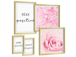 Conjunto De Pinturas Frases Motivacionais Com Flores Espelharte (5 Peças)