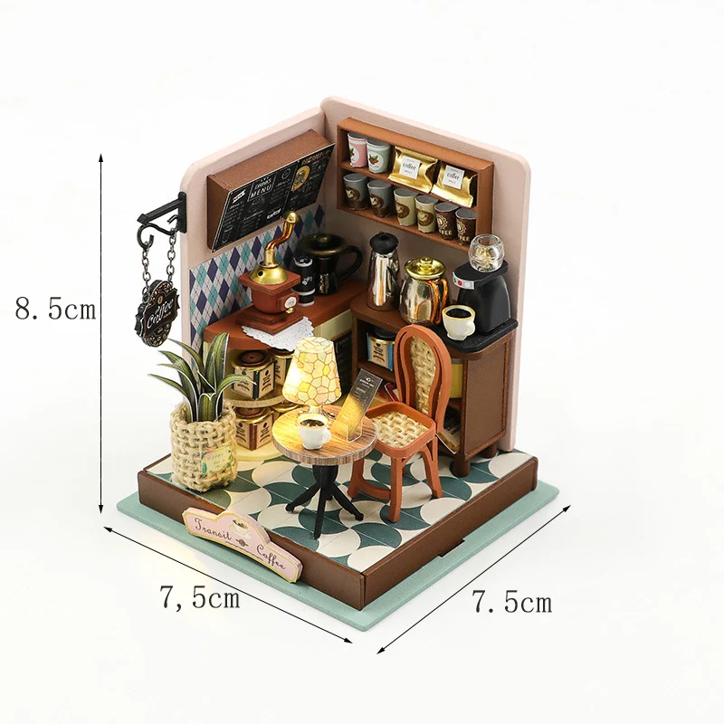 Conjunto de Casa de Bonecas 3d de Madeira "café Aconchegante" para Montar, com Luz Led. MDUG (estilo 1)