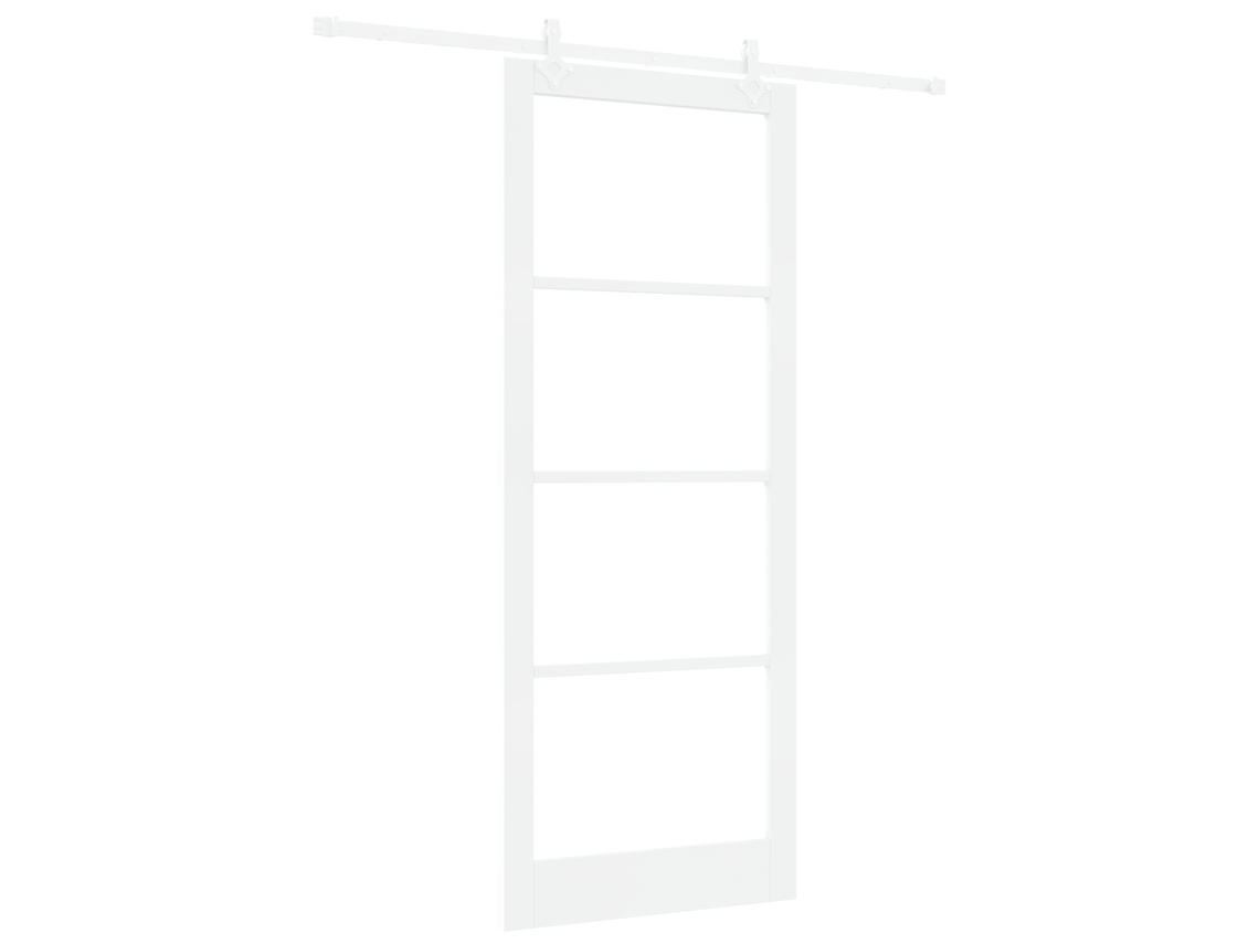 Conjunto De Porta Deslizando Com Hardware Orkdalbranco Madeira Maciça Pinho Vidaxl Branco Metal (93 X 232 Cm)