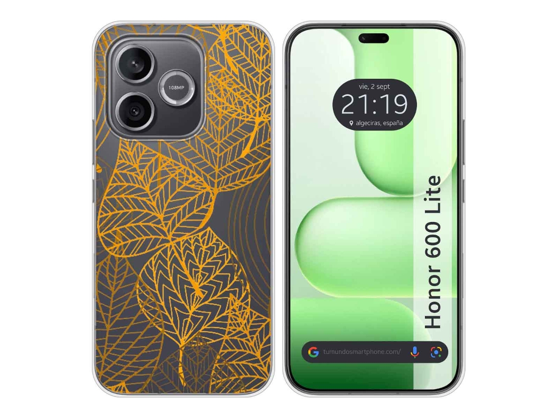 Capa Tumundosmartphone De Silicone Transparente Para Honor 600 Lite 5g Com Estampa De Folha