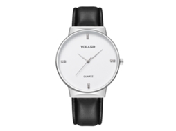 Reloj De Pulsera Unisex Yolako De Cuarzo Con Correa Pu Negro Y Dial Blanco