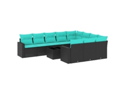 Conjunto de 11 Sofás de Jardim com Almofadões Vime Pe Preto MAISON EXCLUSIVE