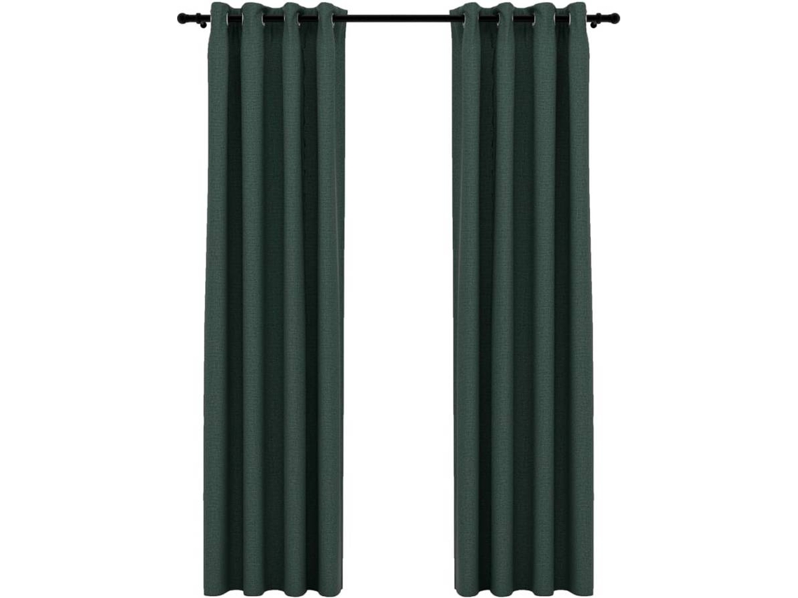 vidaXL Cortinas opacas aspeto linho c/ ilhós 2 pcs 140x245 cm verde