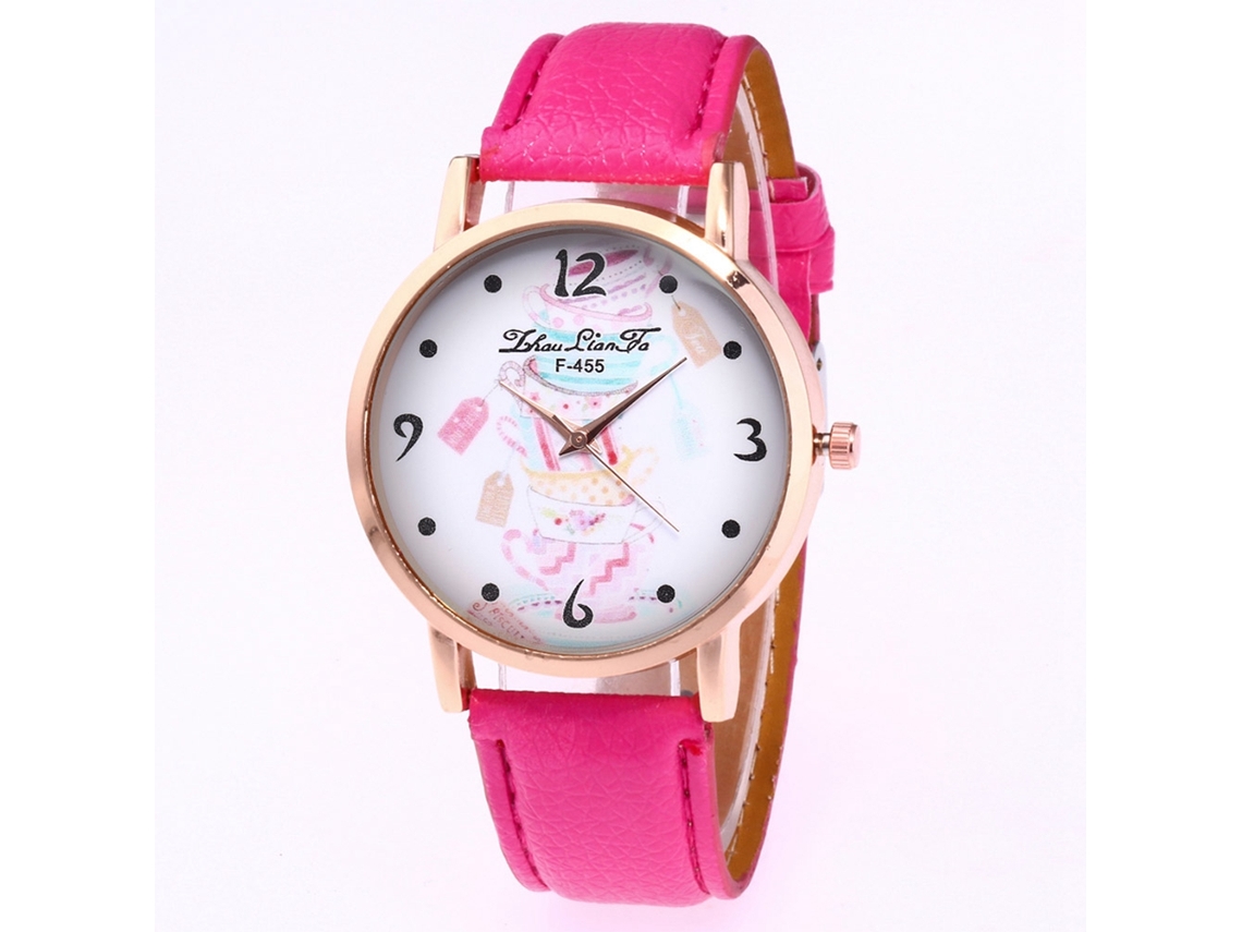 Relógio de Pulso Casual Simples Elegante Quartzo com Pulseira de Couro Pu Rosa Vermelho