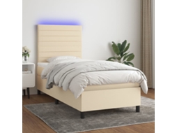 Vidaxl Cama Box Spring C/ Colchão E Led 90x200 Cm Tecido Cor Creme