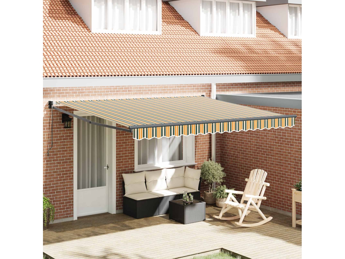 Vidaxl Toldo Retrátil Verde E Branco 400 × 350 Cm Tecido E Alumínio