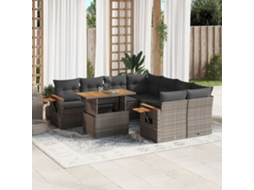 Vidaxl 9 Pcs Conjunto Sofás P/ Jardim Com Almofadões Vime Pe Cinzento