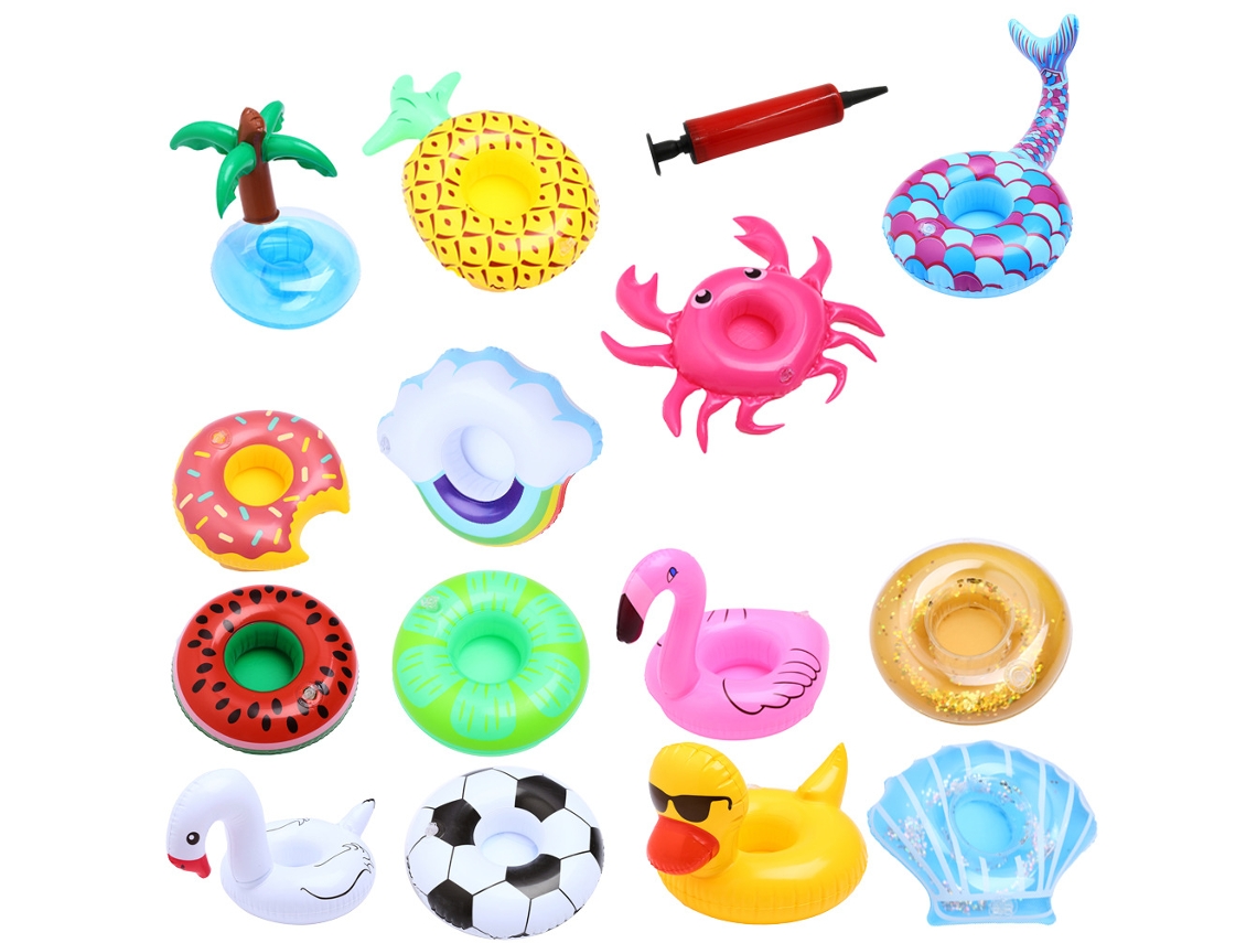 Conjunto De 14 Porta-copos Infláveis ​​para Bebidas - Boias Infláveis ​​para Bebidas - Divertidos Para Festas Na Piscina - Ff