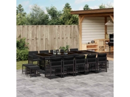 Vidaxl 15 Pcs Conjunto De Jantar P/jardim Com Almofadões Vime Pe Preto