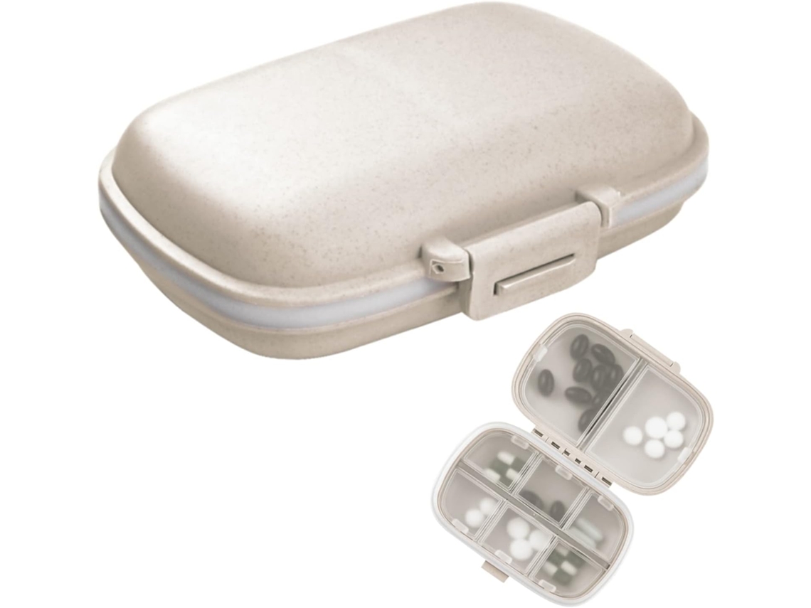 Organizador Portátil De Comprimidos Com 8 Compartimentos Para Armazenamento Diário Medicamentos E Vitaminas Bege Aquaforge