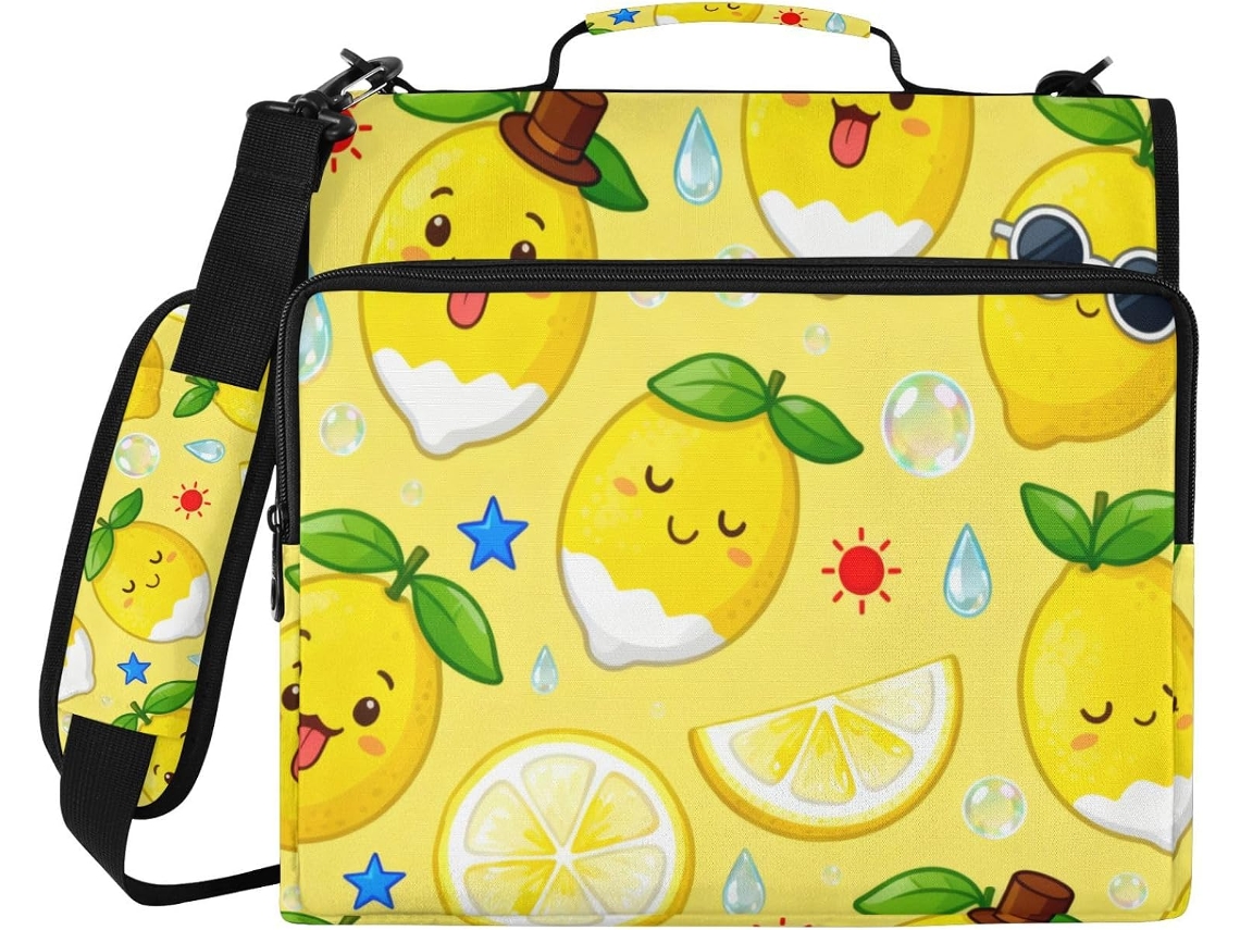 Sacola de armazenamento portátil para macarrão com zíper de 3 alças, na cor amarelo claro, com altura ideal para transporte no ombro.