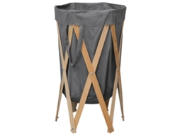 Vidaxl Cesto Para Roupa Suja Dobrável Madeira E Tecido Cinzento