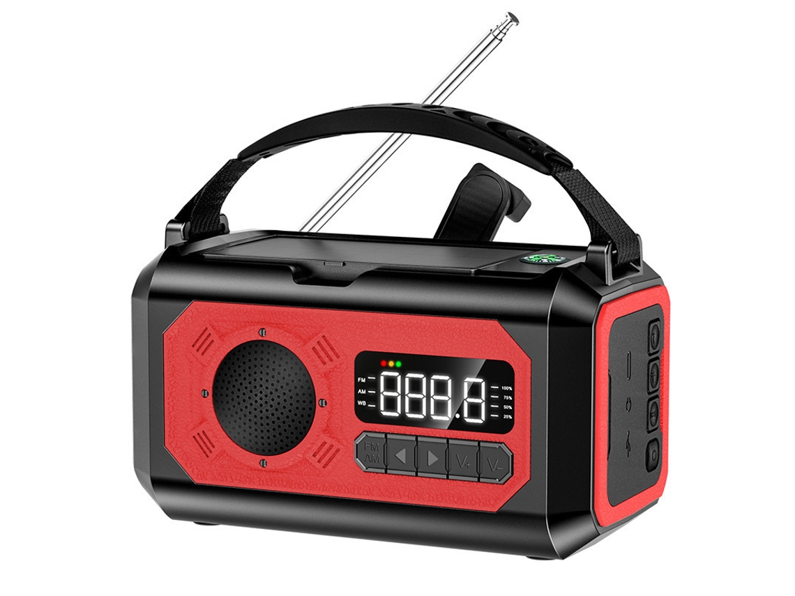 Rádio solar AQUAFORGE portátil, manivela, alimentação própria, am/fm, lanterna de 3 leds