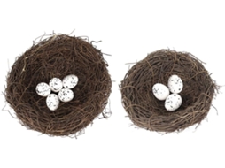 Conjunto Decorativo Ninho Pássaro Rattan Feito 2 Tamanhos 12 15 8 Artificiais Decoração Rústica Ecológica GOKOCO