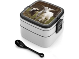 Marmita Bento De Cabra Fofa Com Duas Camadas, Design Minimalista Moderno, Empilhável, À Prova De Vazamentos, Retangular