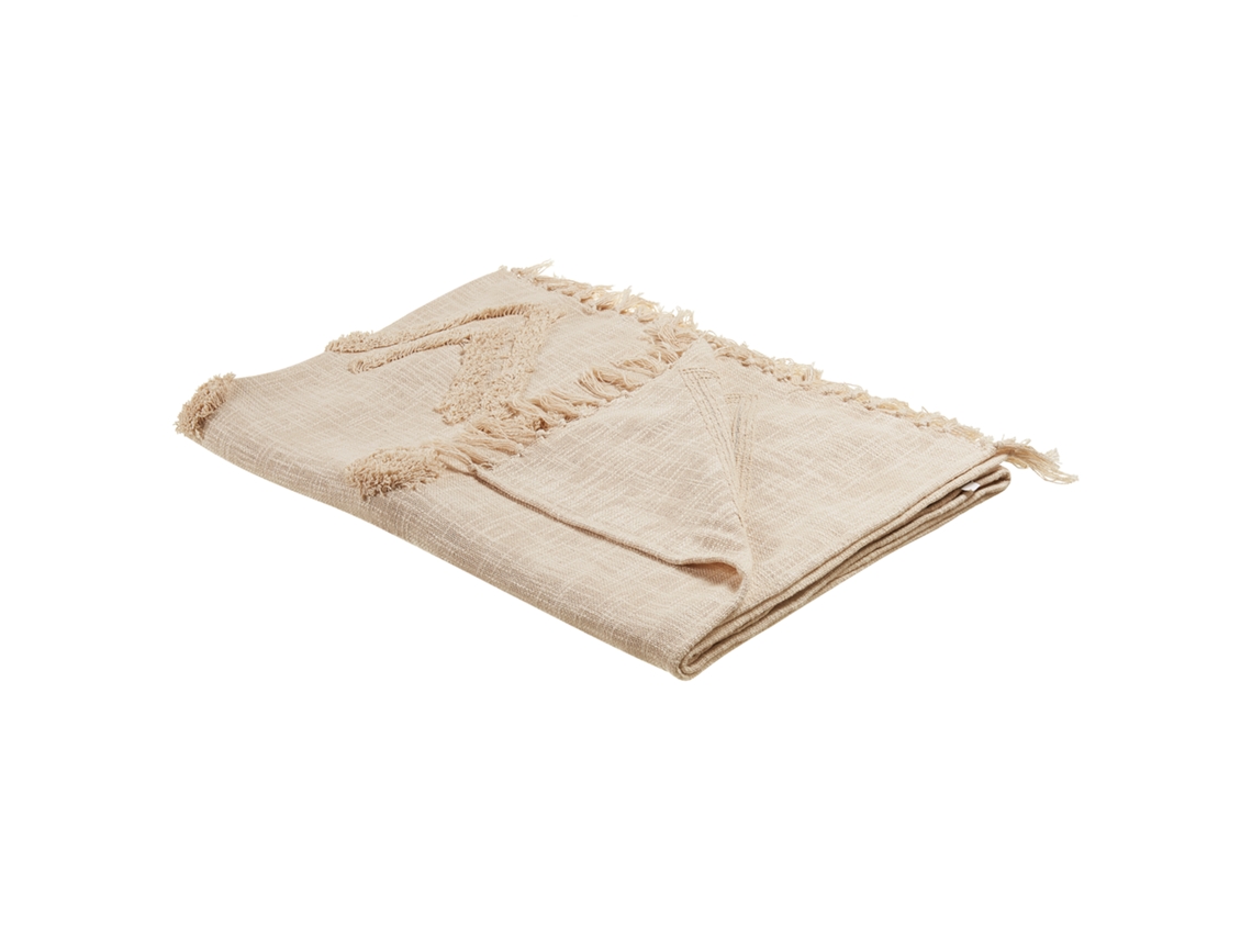 Manta Decorativa Beliani Fatehpur De Algodón Beige 130x180x1
