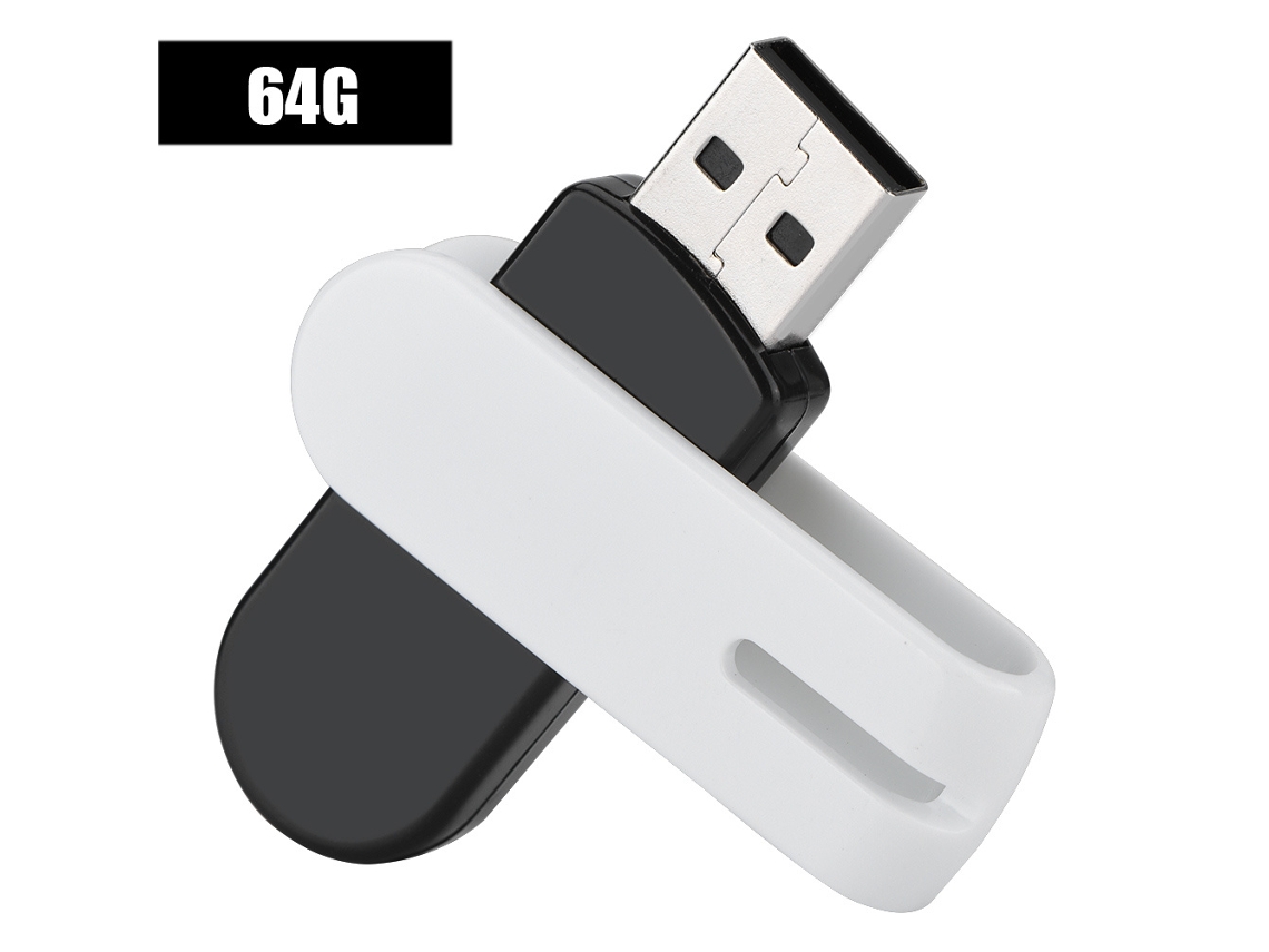 Pen Drive Usb Portátil, Disco U 64gb, Com Capas Plástica E Metal, Branco+preto.