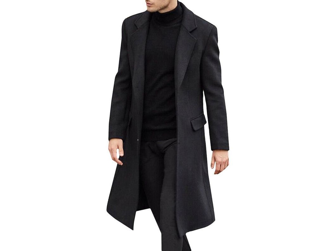 Casaco Trench Coat Masculino Longo de Inverno 2026, Elegante e Formal, com Mangas Compridas