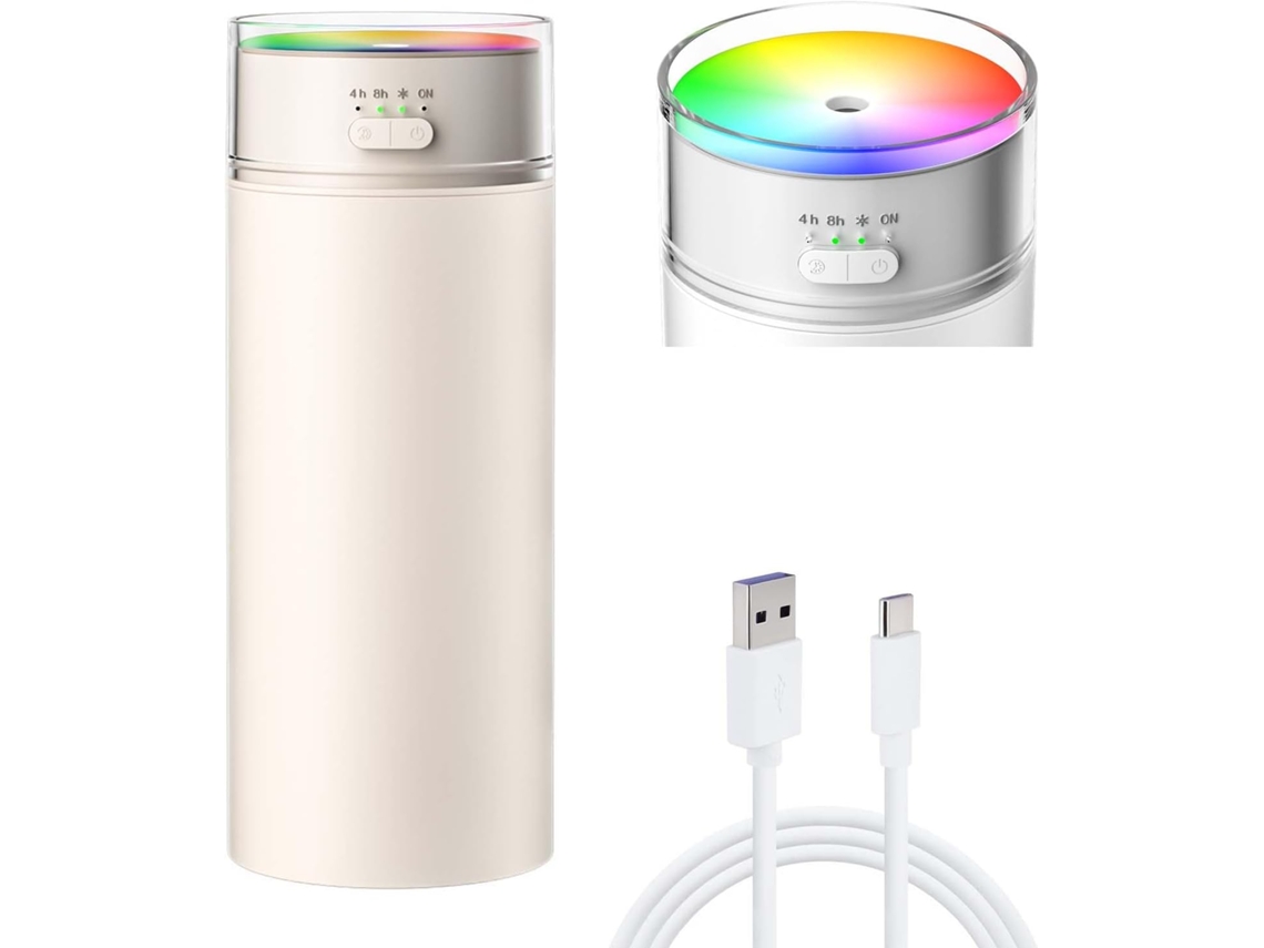 Umidificador De Ambiente Portátil Pequeno, Bicos Duplos De 500 Ml, Grande Volume De Névoa, Luz Ambiente Brilhante E Hidratante Zeuxo (bege)