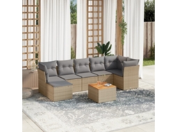 Vidaxl 8 Pcs Conjunto De Sofás P/ Jardim Com Almofadões Vime Pe Bege