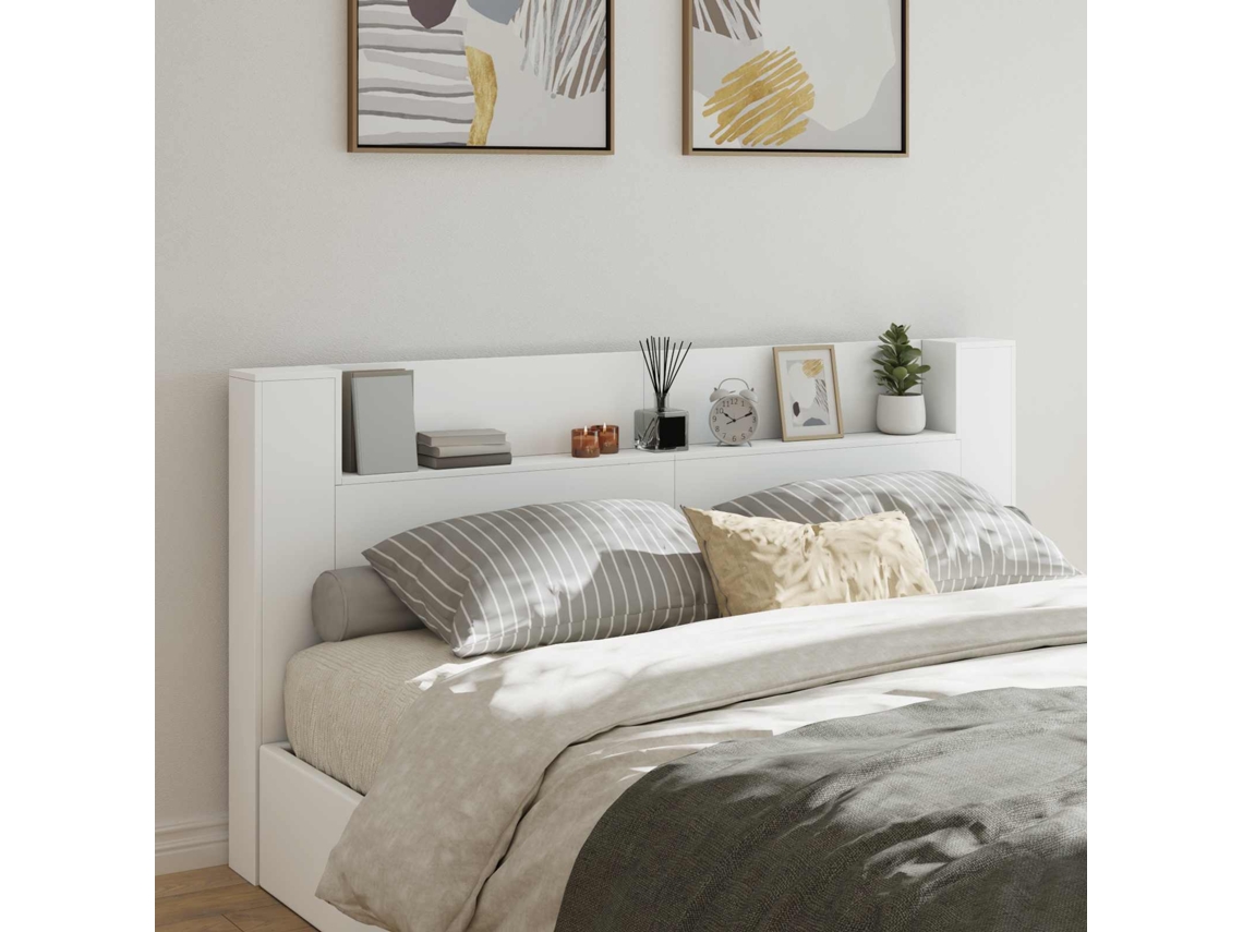 Vidaxl Cabeceira De Armazenamento Com Led Branco Derivados De Madeira