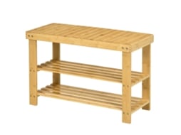 Banco Baixo de Bambu para Sapatos com 2 Prateleiras Ripadas, Assento, 70x28x45 Cm Natural CHEZMOI