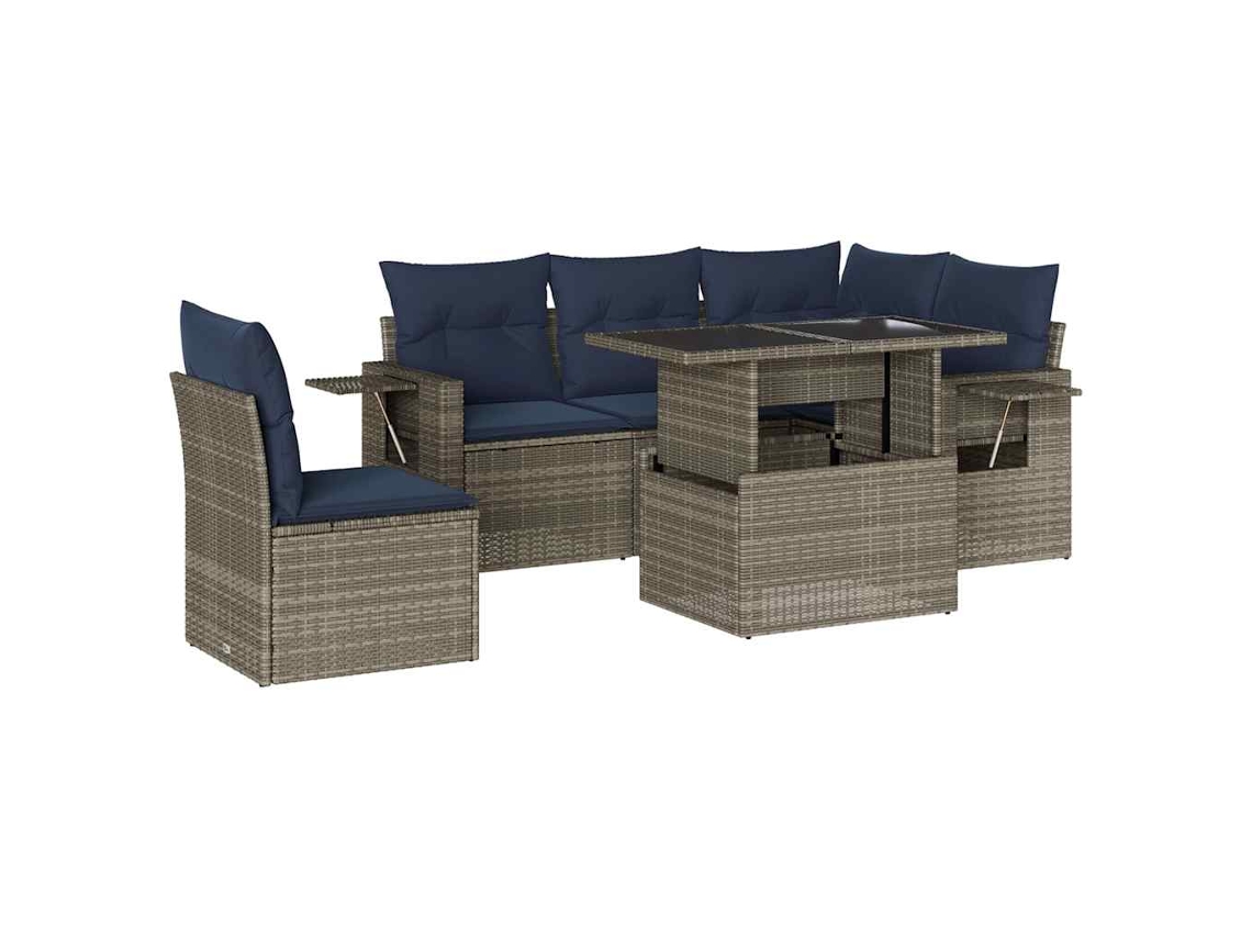 Conjunto de Sofá de Jardim, 6 Peças, Almofadas, Rattan Cinza MAISON EXCLUSIVE