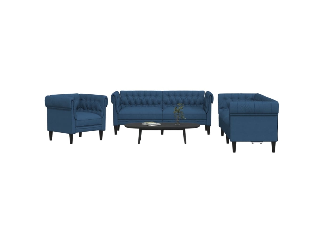 Vidaxl 3 Pcs Conjunto De Sofás Tecido Azul