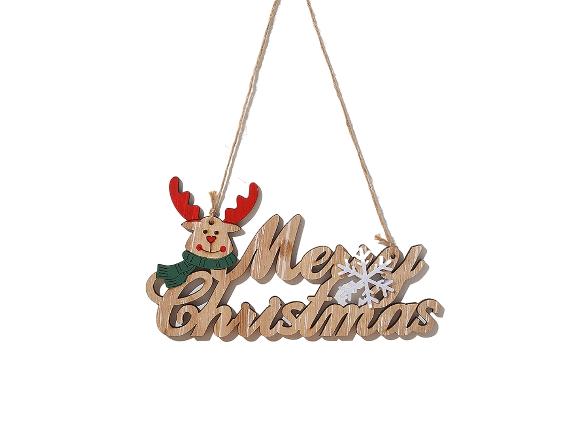 Placa De Natal Madeira Papai Noel Rena Para Porta