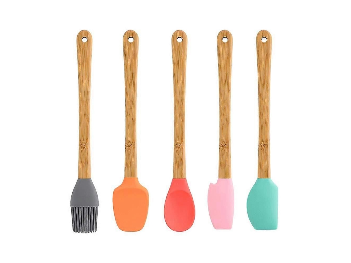 Conjunto De 5 Espátulas De Silicone Com Cabo De Bambu, Mini Raspadores