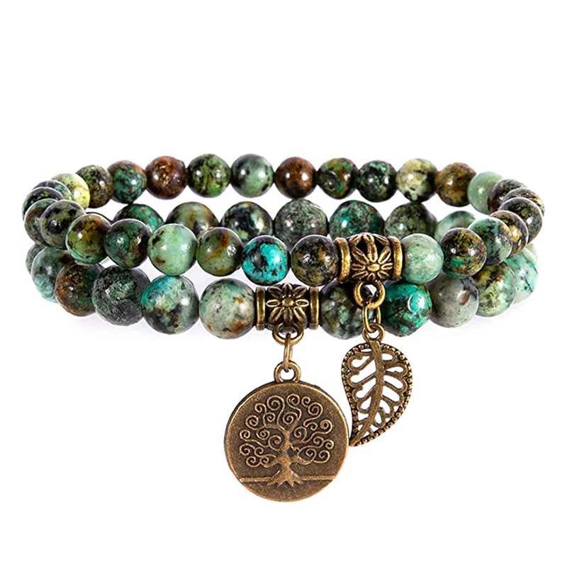 Pulseira Árvore da Vida , Pulseira de Contas de Pedra Natural MDUG (turquesa Africana)