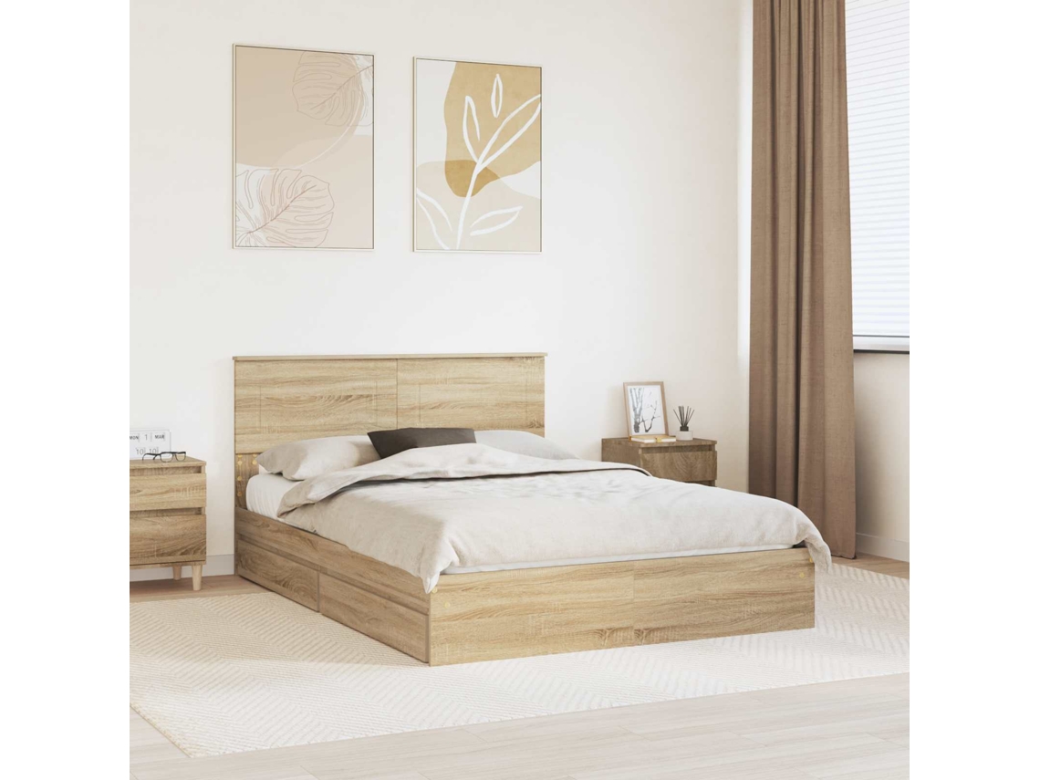 Vidaxl Cama Com Armazenamento Com Gaveta Carvalho Sonoma 140 X 190 Cm