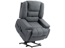 Cadeira Elevadora Reclinável Com 8 Pontos De Massagem. Em Tecido Efeito Linho. 97x90x102 Cm. Cinza